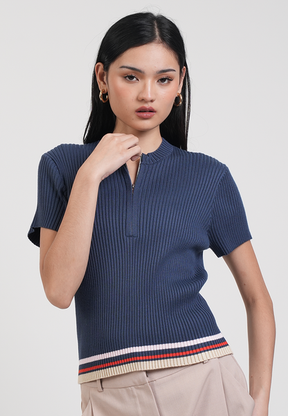 Sheen Quarter-Zip Sporty Knit Top