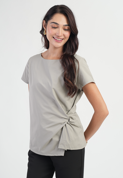 Isavelle Asymmetric Side Knot Short-Sleeve Top