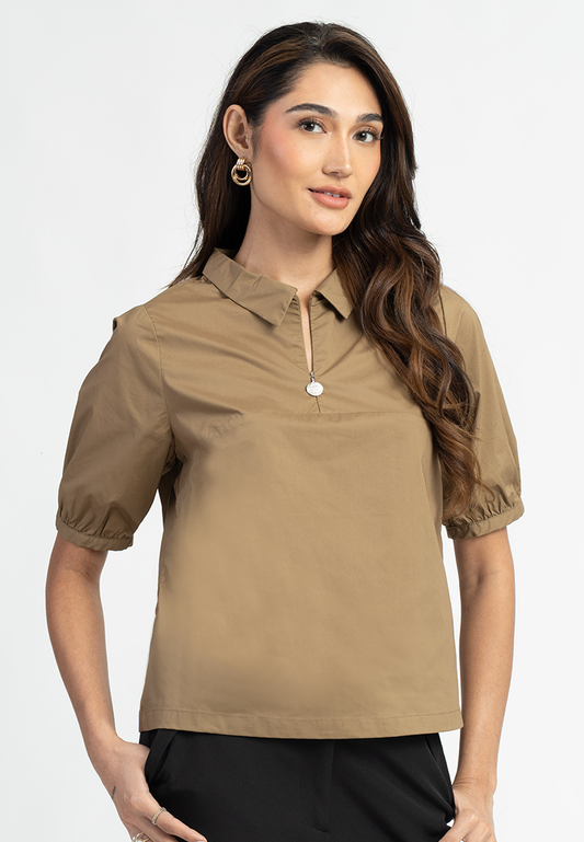 Carissa Collared Puff Sleeve Top