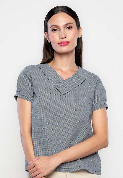 Zella Printed Top with Overlapping Collar