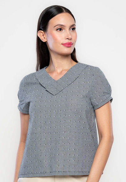 Zella Printed Top with Overlapping Collar