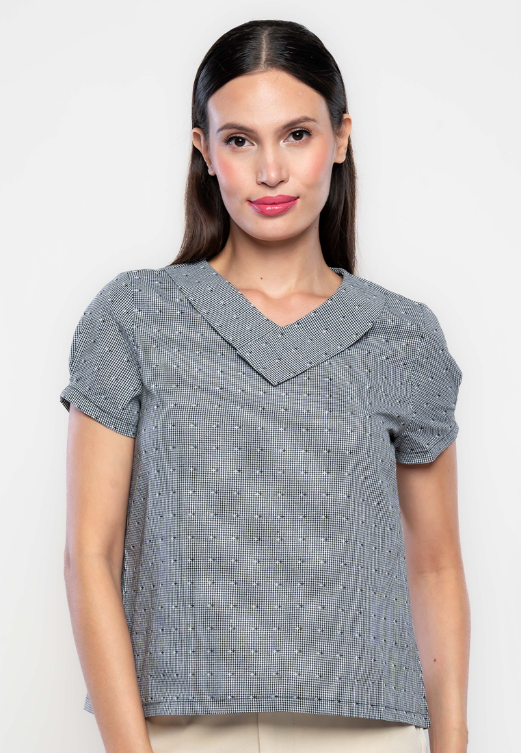 Zella Printed Top with Overlapping Collar