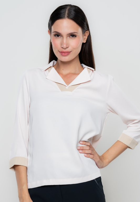 Vicky Collared Tonal 3/4"s Top