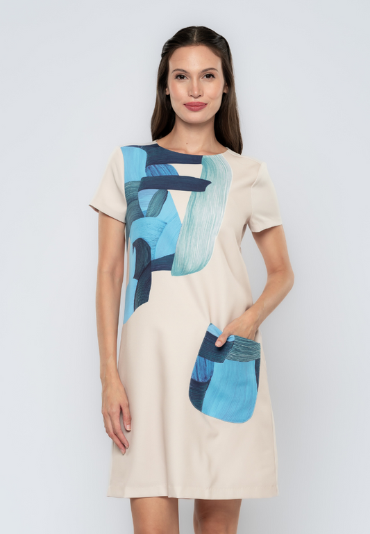 Arabella Abstract Brush Strokes With Pocket Detail Dress