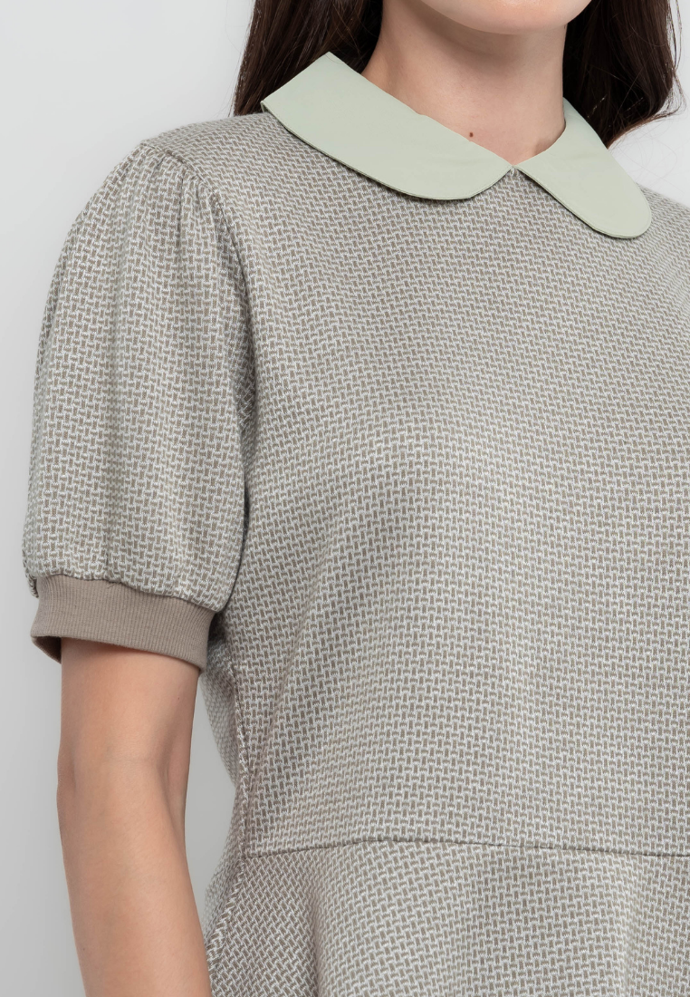 Marie Geometric Patterned Peplum Collared T-Shirt Blouse