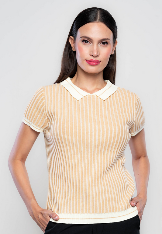 Camylle Embossed Flat Knit with Contrast Collar