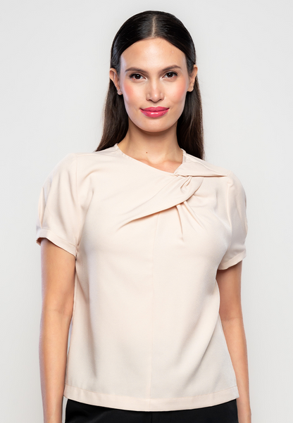 Pierre Gathered Neckline Top with Semi-Puff Sleeves