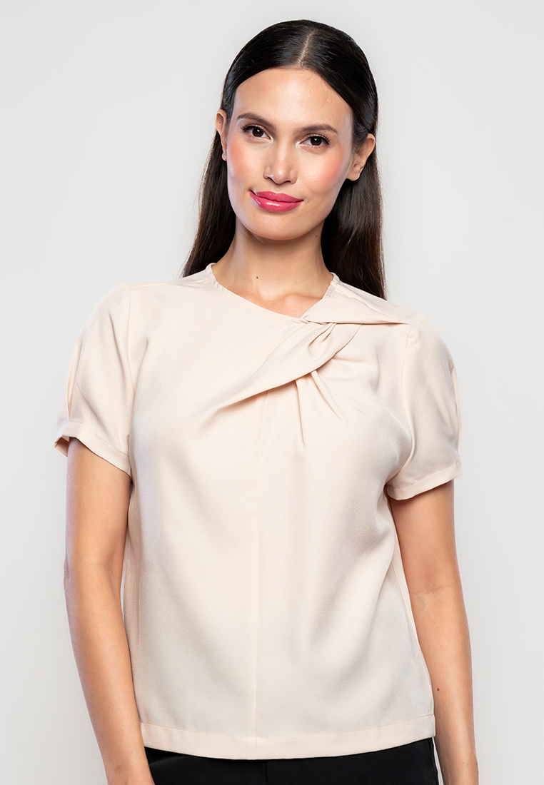 Pierre Gathered Neckline Top with Semi-Puff Sleeves