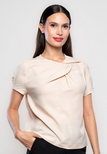 Pierre Gathered Neckline Top with Semi-Puff Sleeves