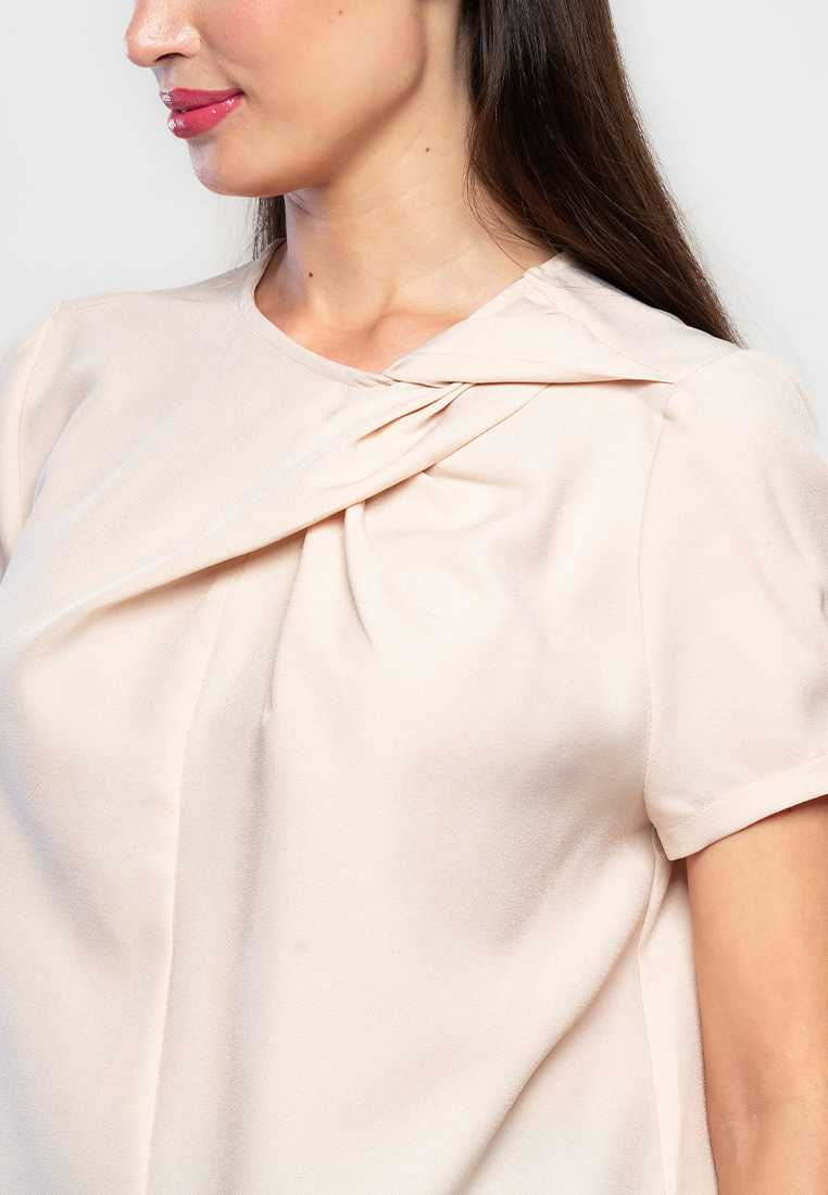 Pierre Gathered Neckline Top with Semi-Puff Sleeves