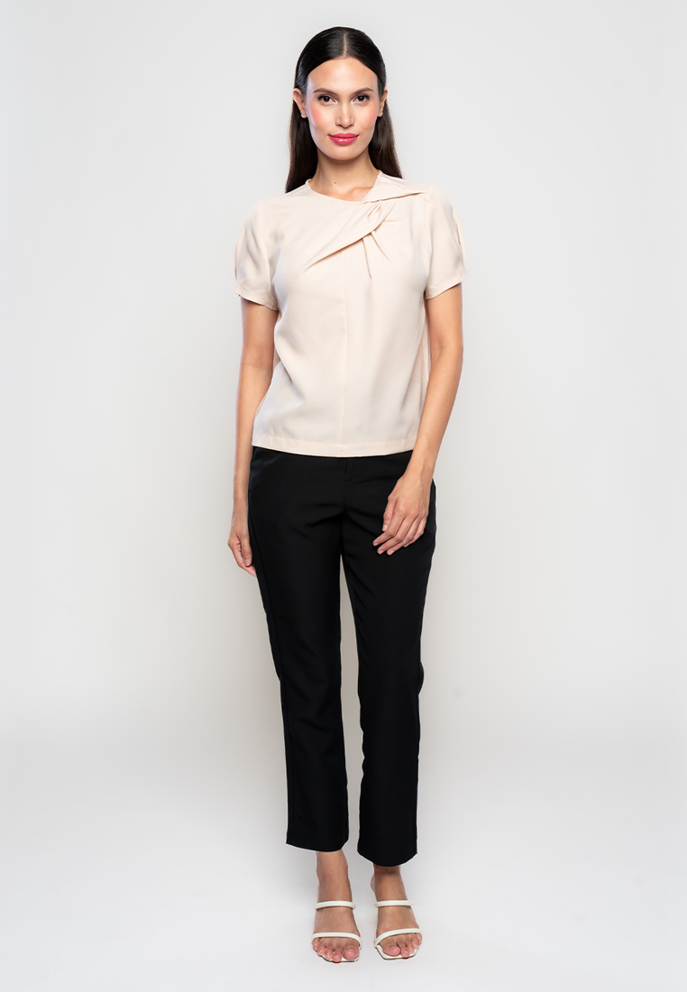 Pierre Gathered Neckline Top with Semi-Puff Sleeves