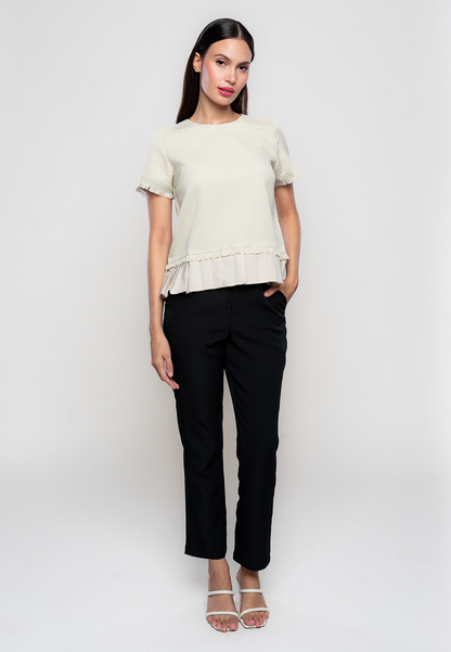 Mose Tweed Blouse with Fringe and Pleated Hem