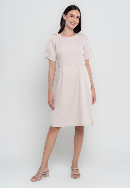 Chantilly Shift Dress with Pearl Embellishment on Shoulders