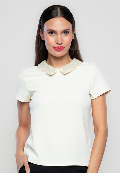 Beatrice Top with Tweed Collar Combination