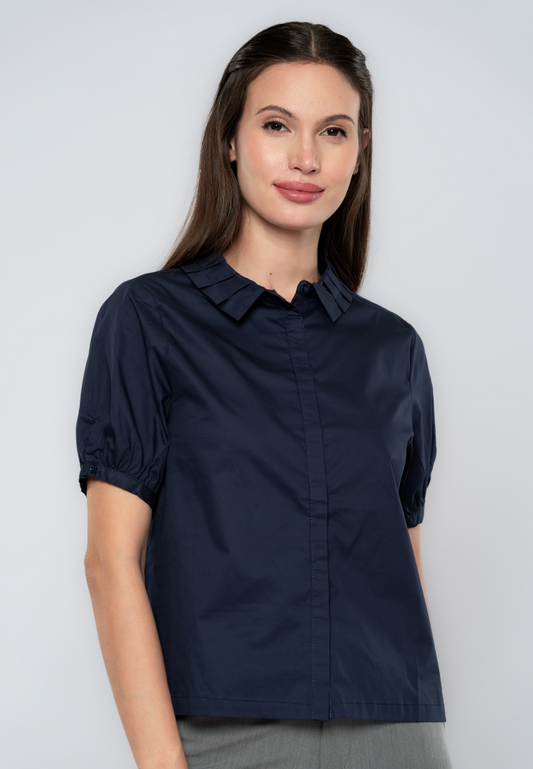 Eloise Pleated Collared Cotton Blouse