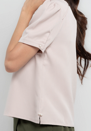 Megan Short Sleeves Plain Top w/ Pearl Embellishment on Side Slits