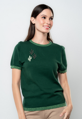 Cathy Cactus Embroidered Flat Knit Top