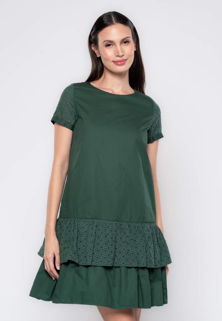 Jillian  Eyelet Mix Tiered Drop Waist Dress