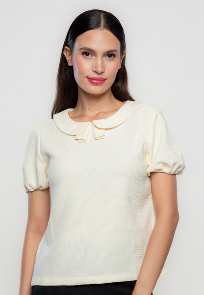 Meaghan Collared Top with Semi-Puff Sleeves