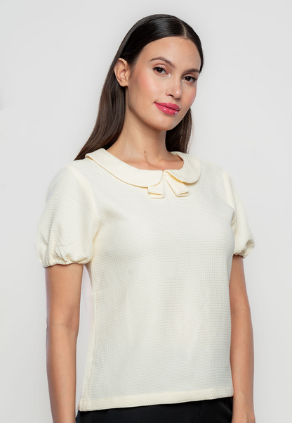 Meaghan Collared Top with Semi-Puff Sleeves