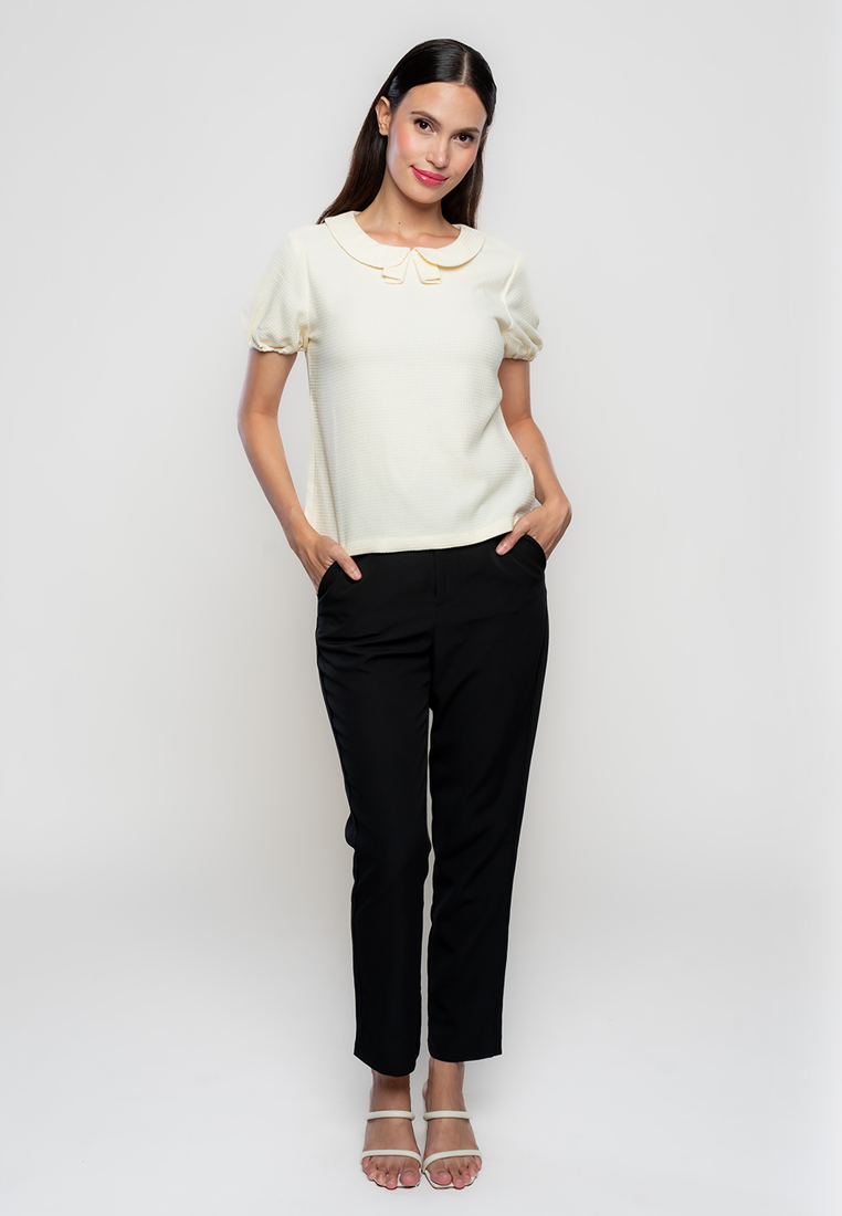 Meaghan Collared Top with Semi-Puff Sleeves