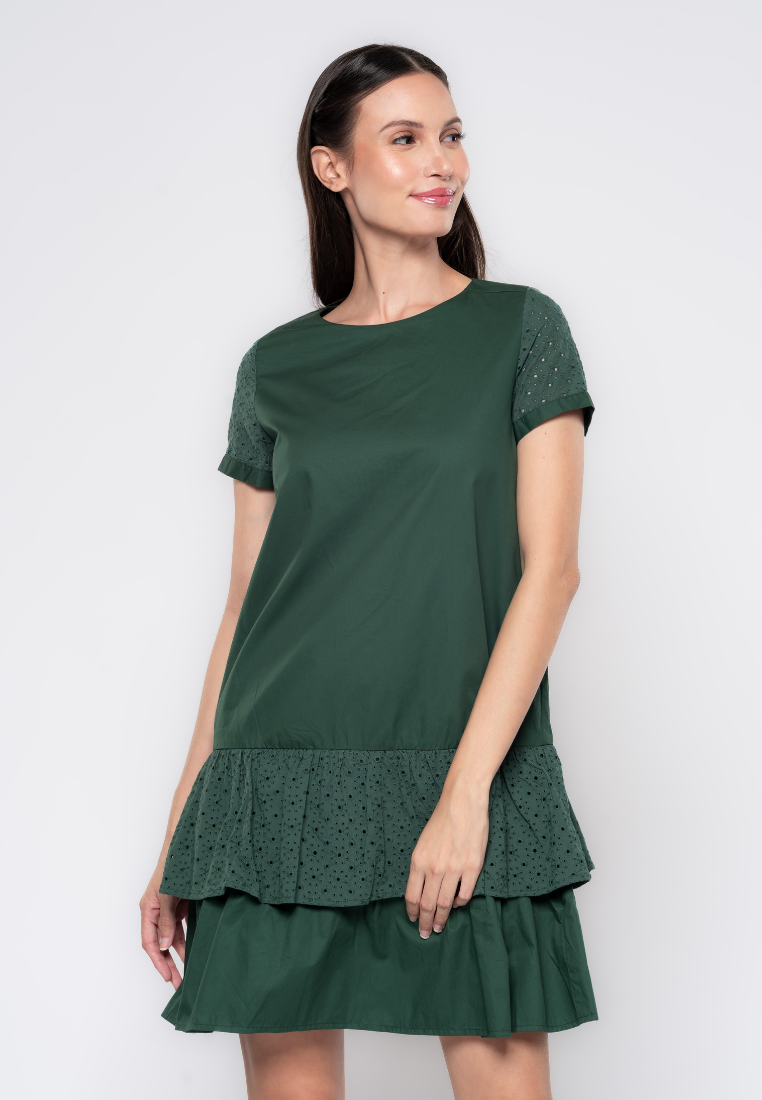 Jillian  Eyelet Mix Tiered Drop Waist Dress