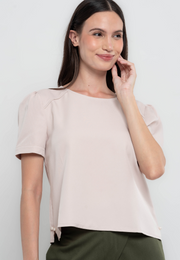 Megan Short Sleeves Plain Top w/ Pearl Embellishment on Side Slits