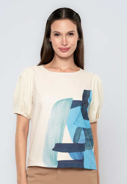 Kearra Abstract Brush Strokes Print Blouse