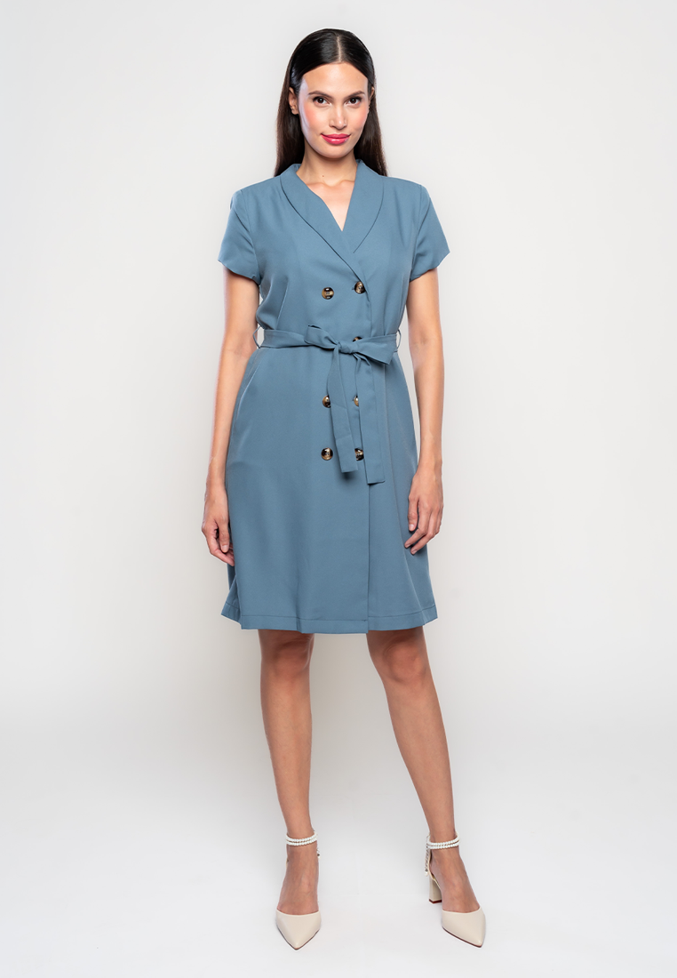 Roma Double Breasted Dress with Self Tie Belt