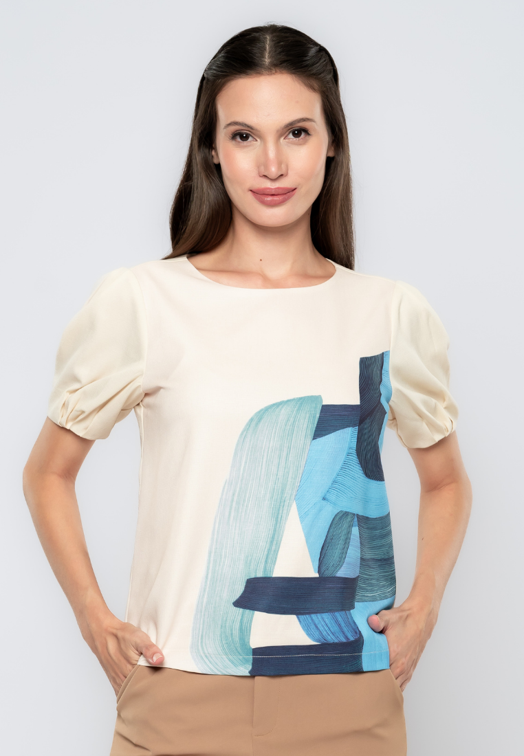 Kearra Abstract Brush Strokes Print Blouse