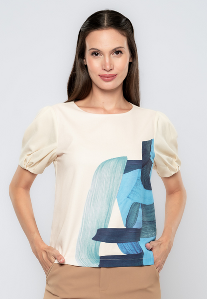 Kearra Abstract Brush Strokes Print Blouse