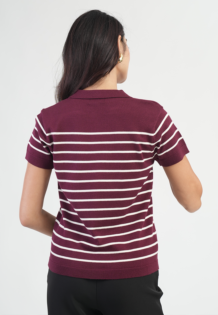 Shellave Striped Polo Knit Top