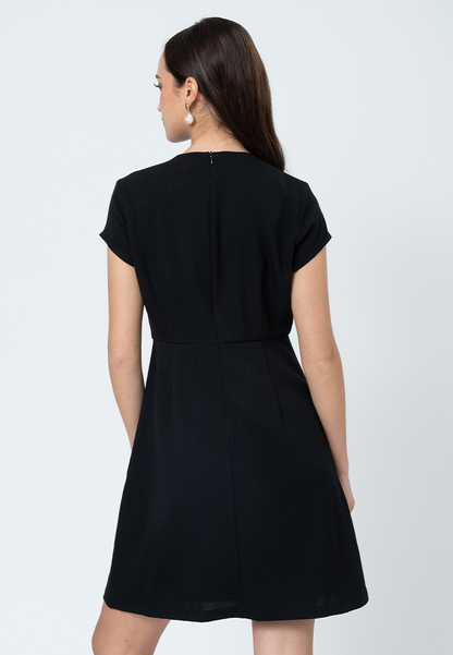 Havenly Tweed Shift Dress with Skirt Flap and Button Detial