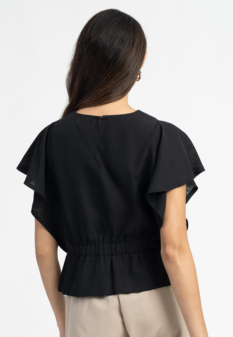 Aloura Peplum Black Blouse Top