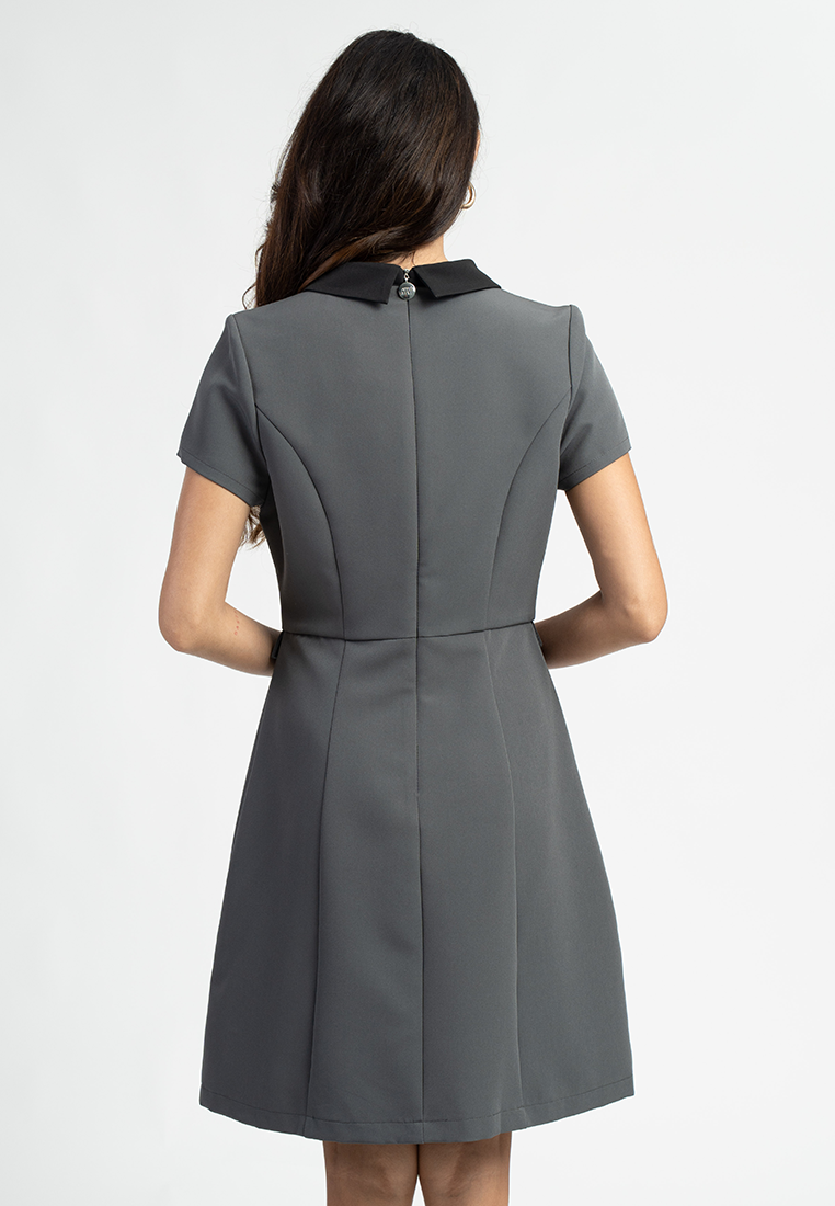 Ayla Short Sleeves Contrast Collar A-Line Midi Dress