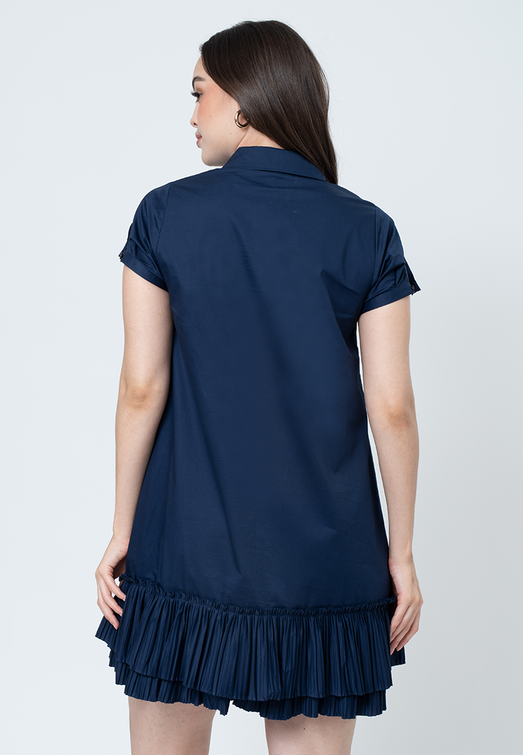 Tilda A-Line Dress with Puff Sleeves and Pleated Hem