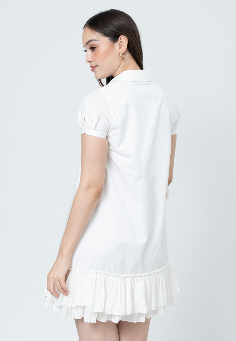 Tilda A-Line Dress with Puff Sleeves and Pleated Hem