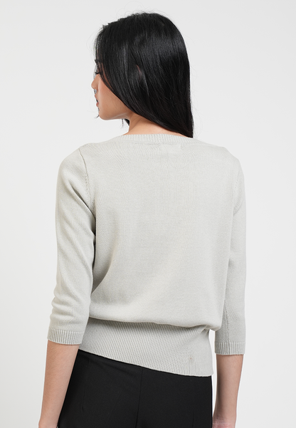 Cora Wide Boatneck 3/4 Sleeve Fine Knit Top