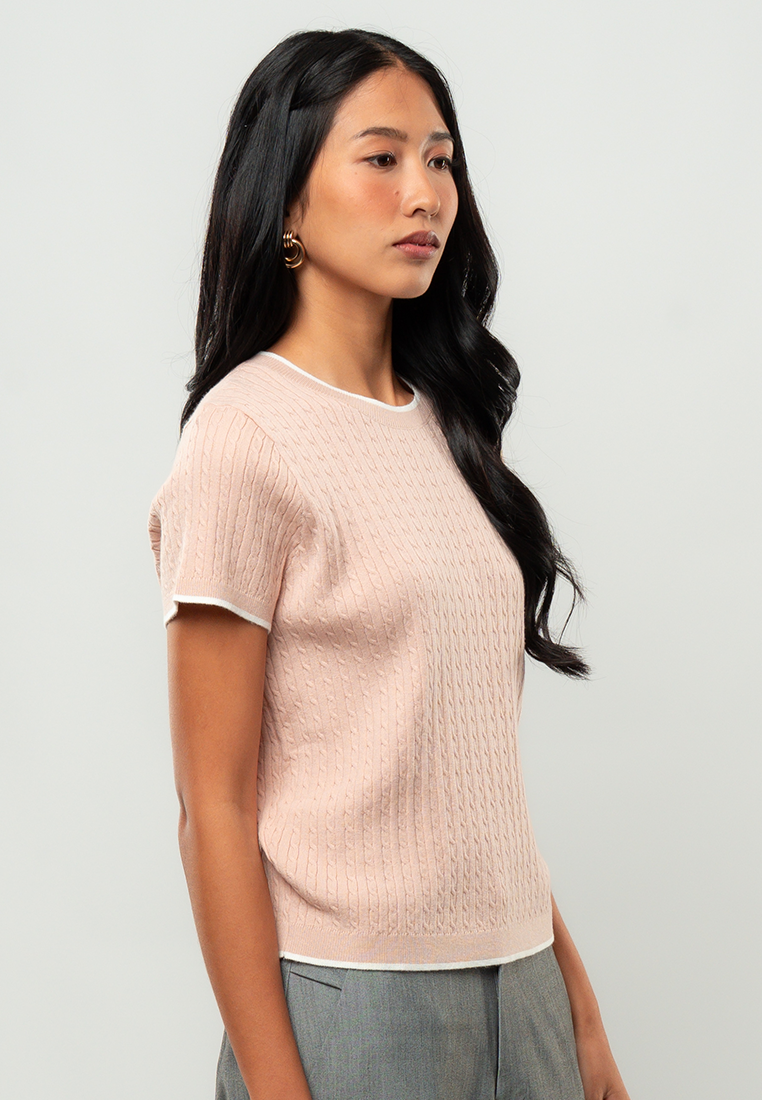 Cheena Cable Knit Contrast Trim Top