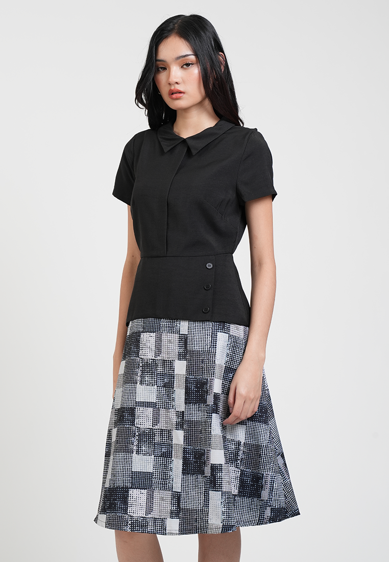 Mary Jane Geometric Print Collared A-Line Dress