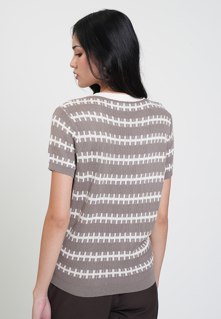 Jenna Knitted Print Short Sleeve Top