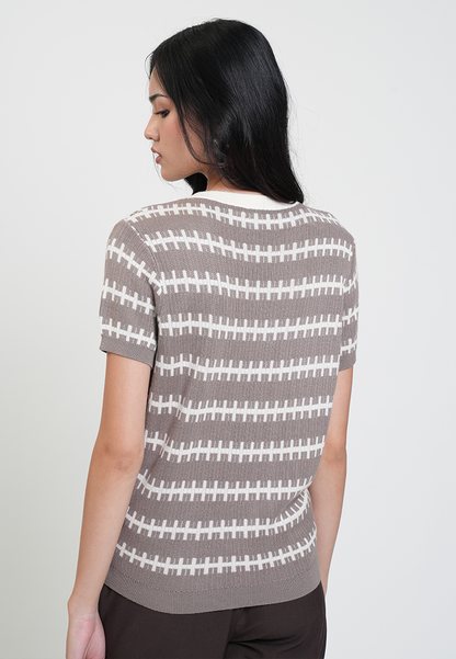 Jenna Knitted Print Short Sleeve Top