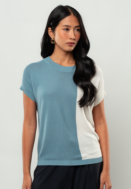 Jessa Colorblock Short-Sleeve Knit Crewneck Blouse
