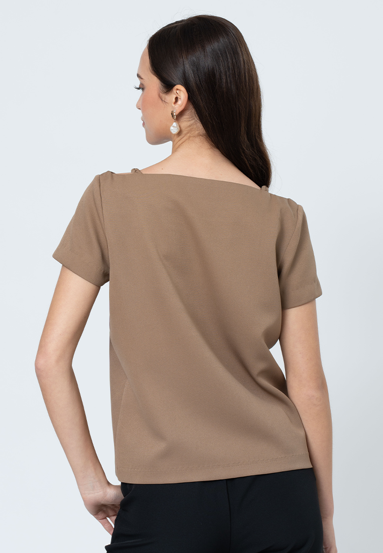 Fia Boat Neck Top with Decorative Ribbon Hardware and Braided Strap