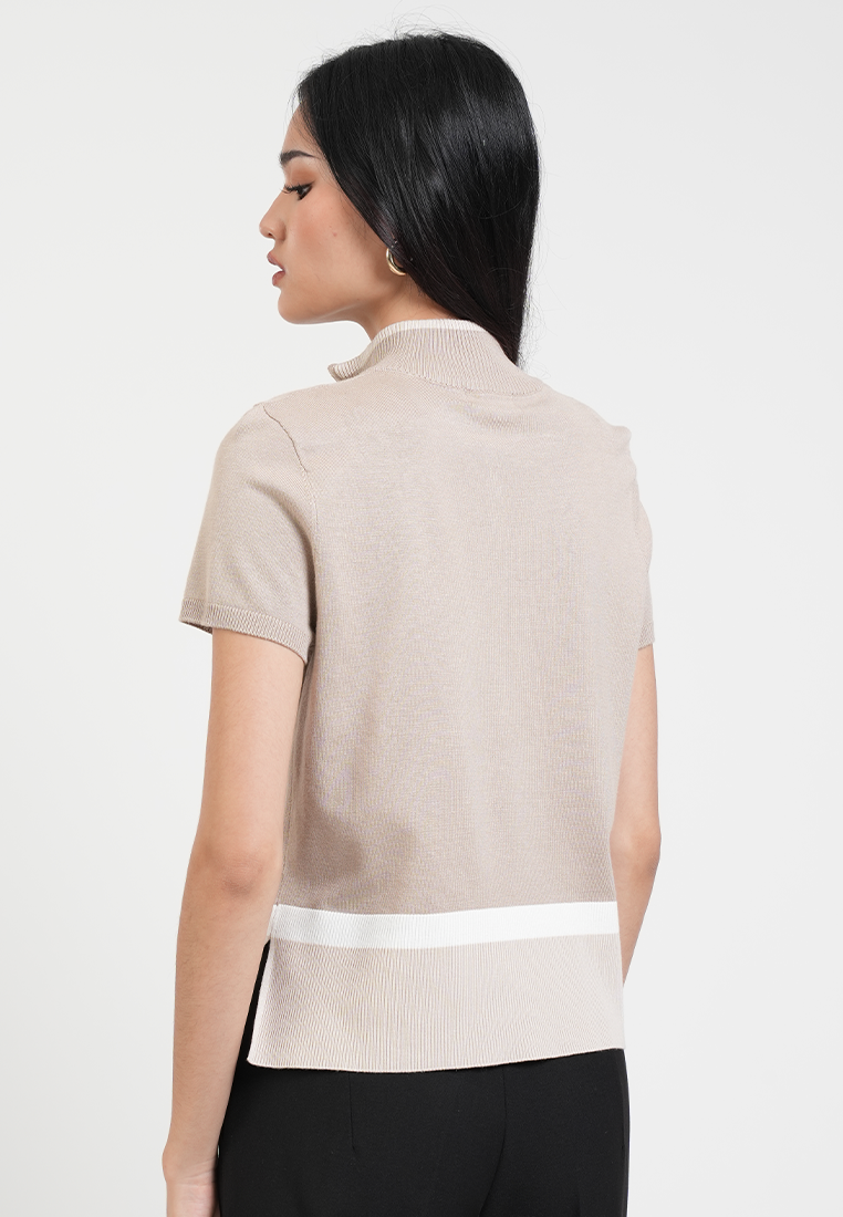 Catherine Colorblock Collared Zip Knit Top