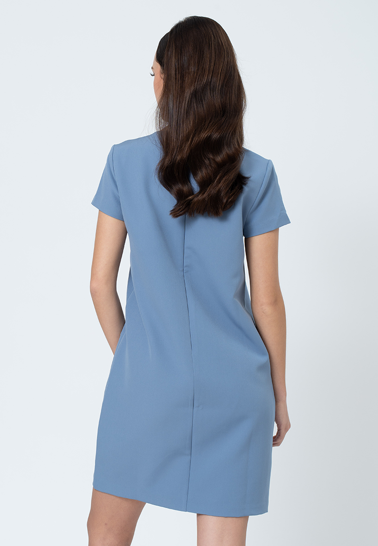 Cove Boat Neck Shift Dress with Pocket Detail and Attached Belt