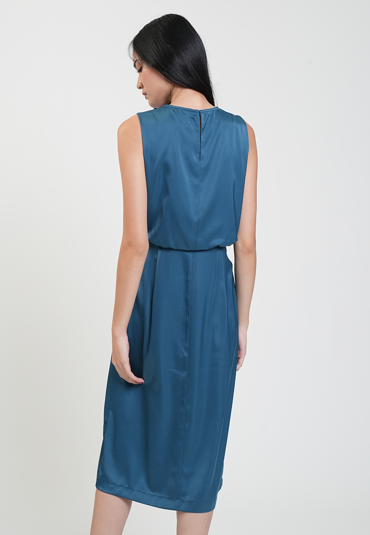 Linden Sleeveless Blouson Midi Dress with Slit