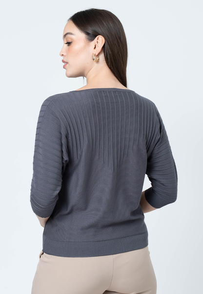 Moriah Knit Top with 3/4 Sleeves and Ribbing Details