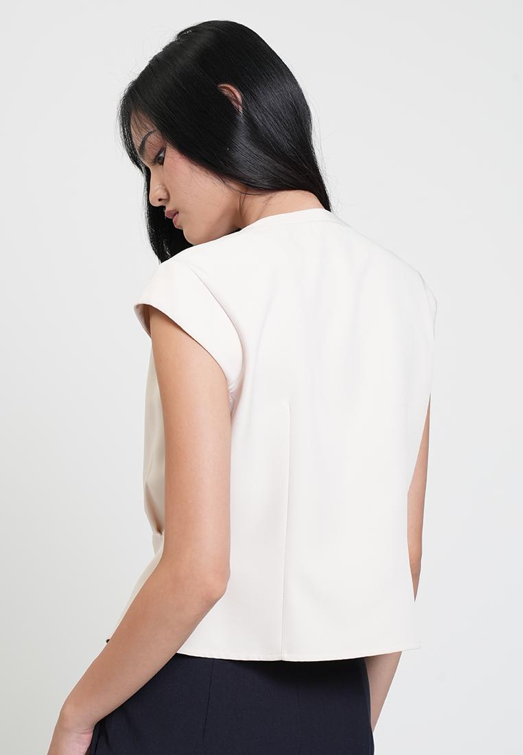 Celine Placket Button Cap Sleeve Top