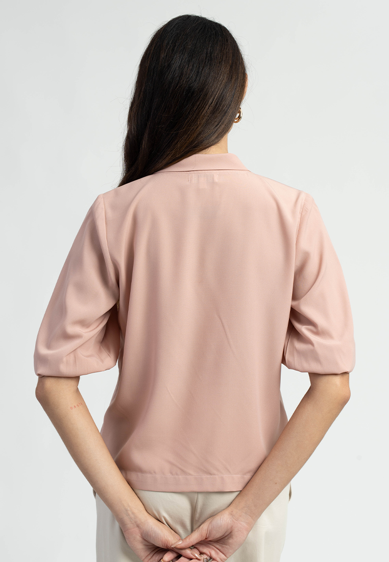 Vaela Contemporary Pussen Bow Short Sleeve Blouse